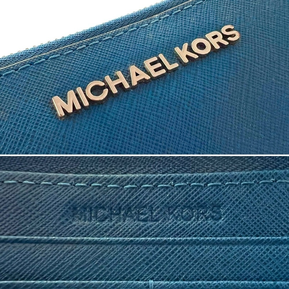 Michael Kors Jet Set Blue Long Leather Zip Around Wallet - Picture 4 of 7